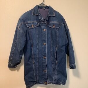 YR Vintage Oversized Longline Padded Denim Jacket Dark Wash Men's Large